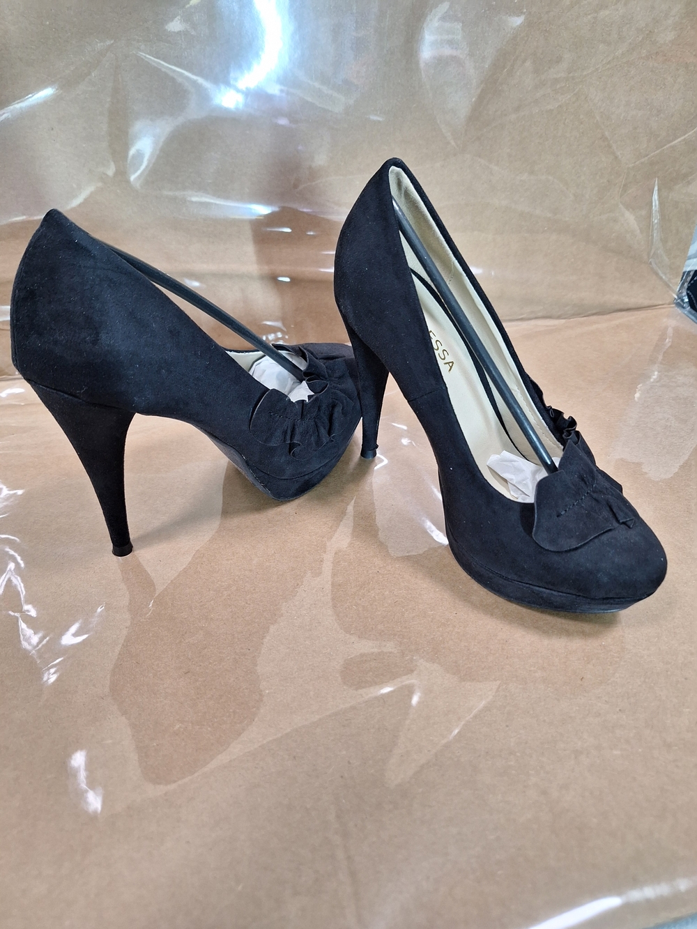 Vince Red and Black Suede Ruffle Platform Pumps